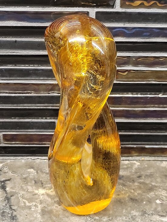 Vintage Murano Style Amber Glass Studio Art Twisted Sculpture 6" Hand Blown MCM - Picture 1 of 11